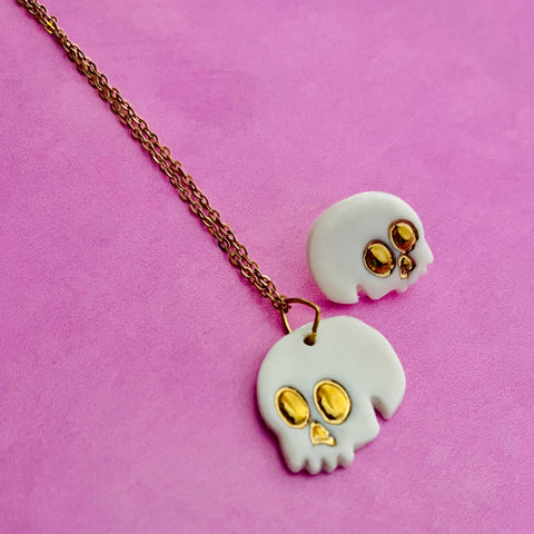 Skull Necklace White and Gold