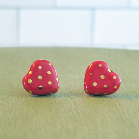 Heart Gold Polka Dots Earrings