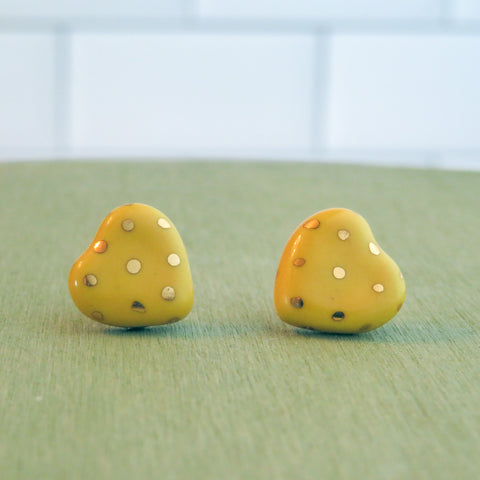 Heart Gold Polka Dots Earrings