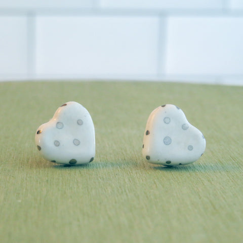 Heart Silver Polka Dots Earrings