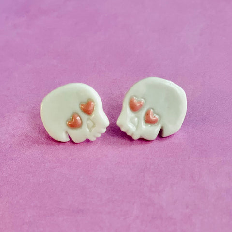 Lover Skullies Stud Earrings White and Pink