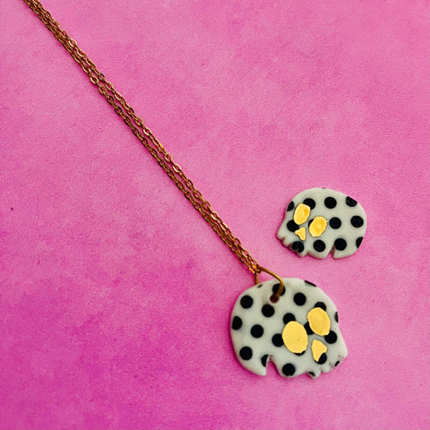 Skull Necklace Black Polka Dot