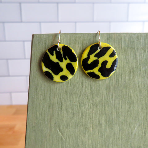 Black Leopard Print Earrings in Yellow