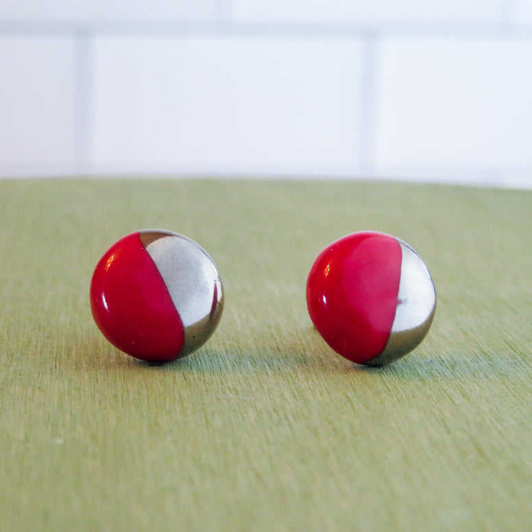 Circle Half Dipped Silver Earrings