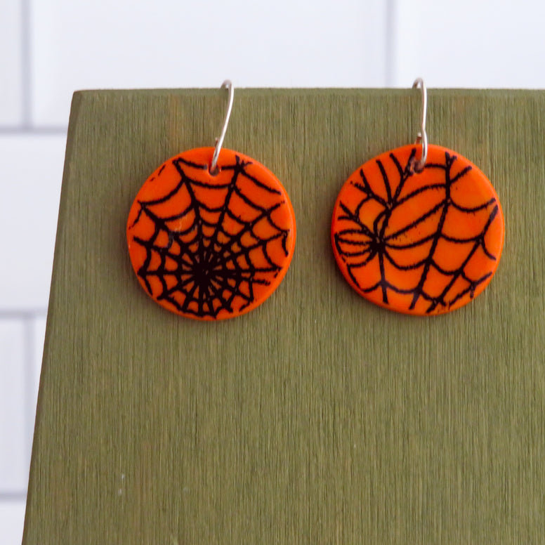 Spider Web Earrings in Black and Orange
