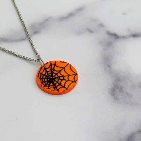 Spider Web Necklace in Black and Orange