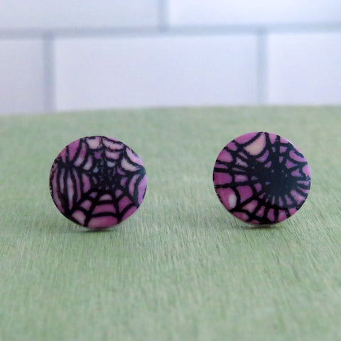 Spider Web Stud Earrings in Smokey Purple and Black