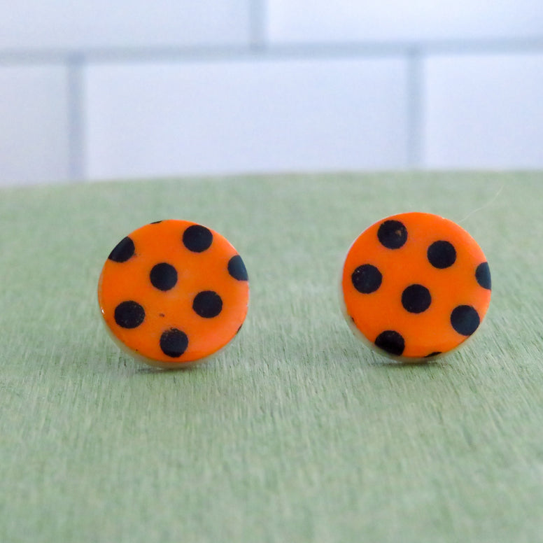 Polka Dot Stud Earrings in Orange and Black