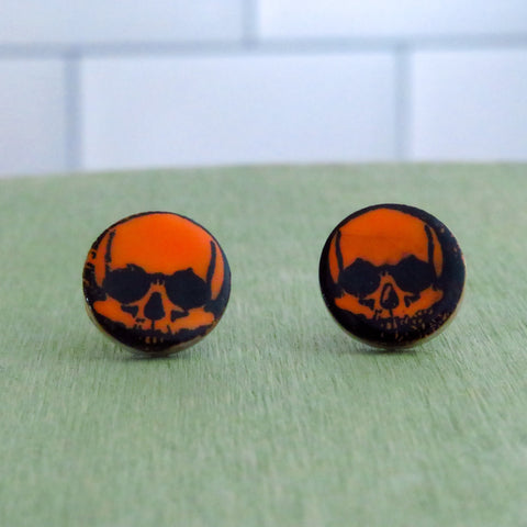 Skull Stud Earrings in Orange and Black