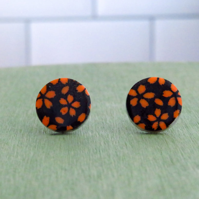 Floral Meadow Stud Earrings in Orange and Black