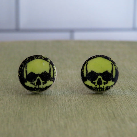 Skull Stud Earrings in Neon Green
