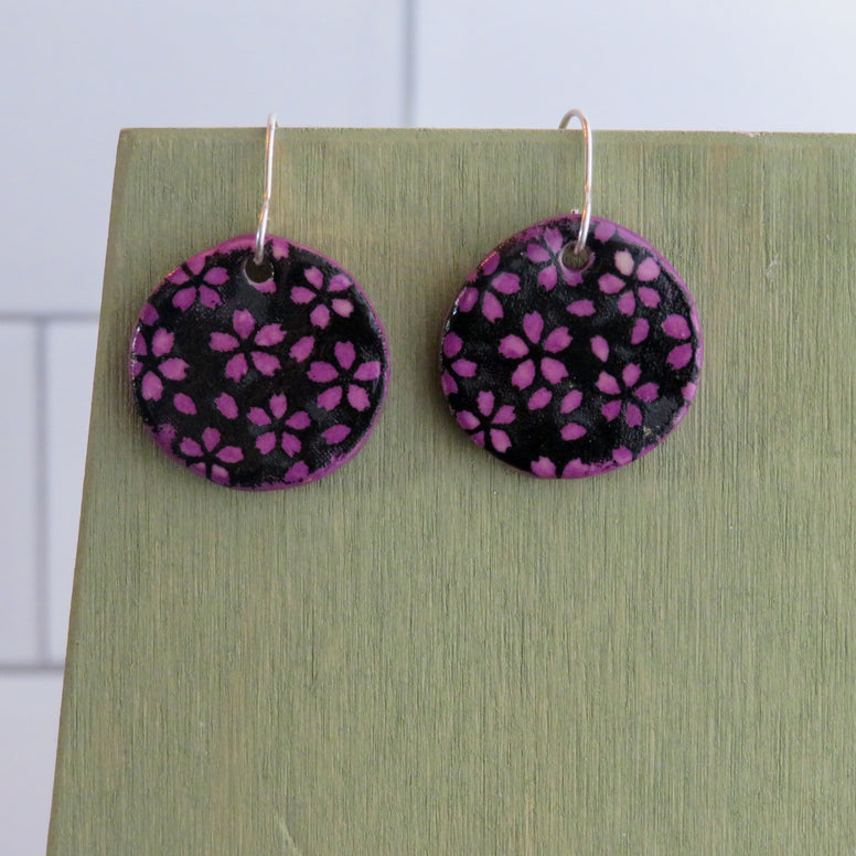 Spooky Floral Meadow Earrings in Black and Purple