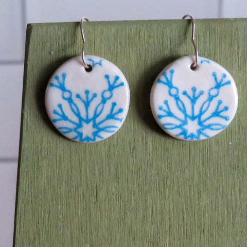 Blue Snowflake Dangle Earrings