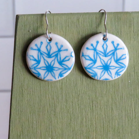 Blue Snowflake Dangle Earrings