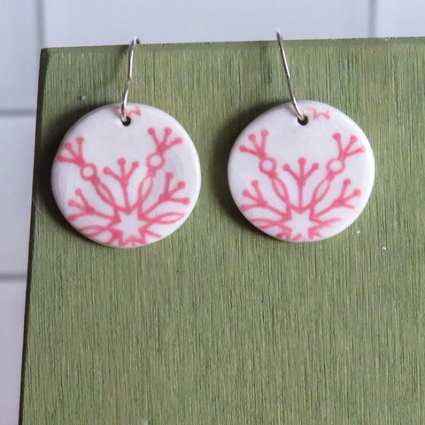 Pink Snowflake Dangle Earrings