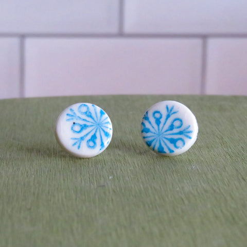 Blue Snowflake Stud Earrings