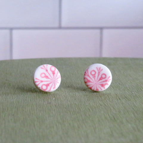 Pink Snowflake Stud Earrings